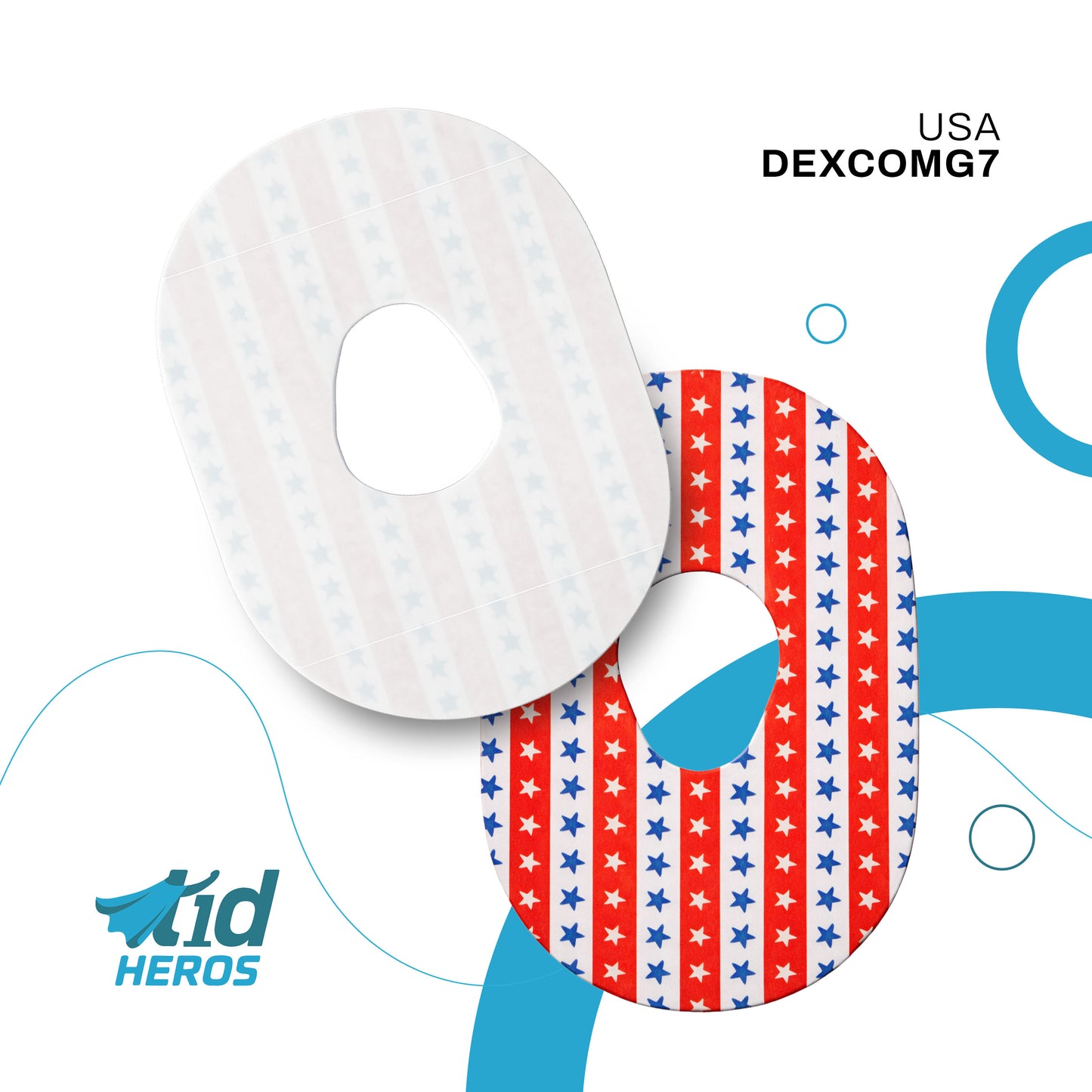 Two circular medical devices with different patterns on a white background, featuring the Dexcom brand.