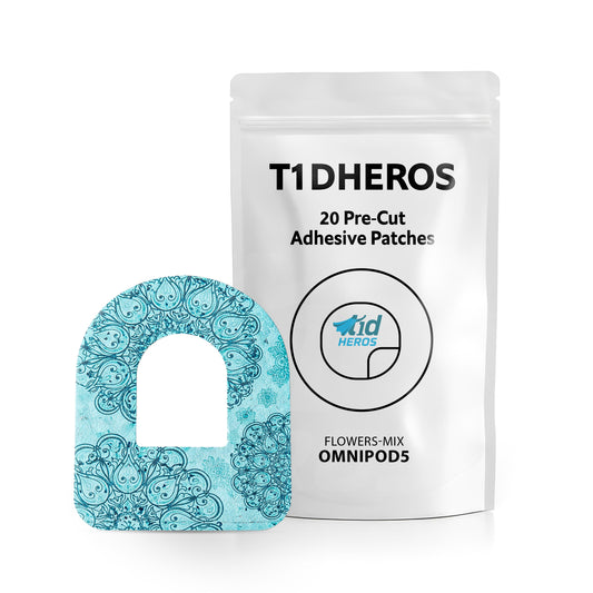 T1DHEROS adhesive patches packaging with a decorative patch on a white background