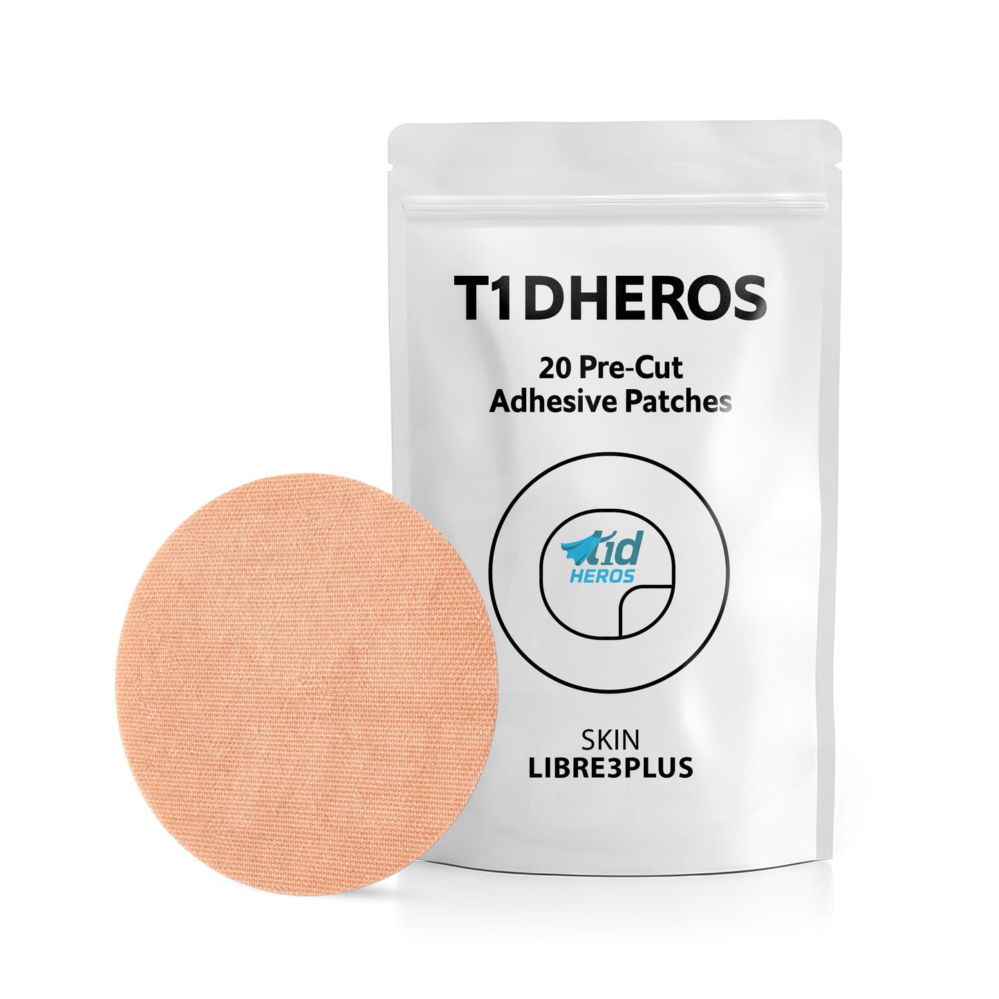 T1DHeros Skin-Tone Adhesive Patch for FreeStyle Libre 3 Plus – Full Coverage (No Hole)