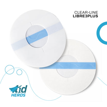 Clear-Line Libre3Plus medical device with Kid Heroes branding on a white background