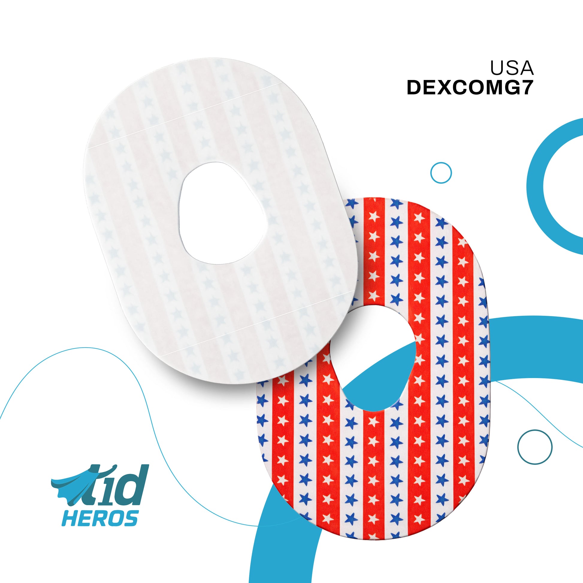 Two circular medical devices with different patterns on a white background, featuring the Dexcom brand.