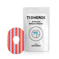 T1DHeros USA Flag Waterproof Adhesive Patch with Open Hole for Dexcom G7 & Stelo Sensor